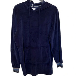 Spiritual Gangster Oversized Velour Hoodie Sweatshirt Blue Size Small